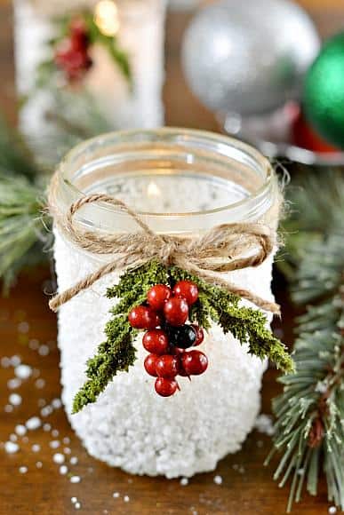 Snowy Mason Jar Candle Holder